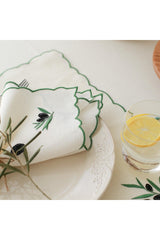 Set of 4 Spring Series Olive Themed 100% Linen Napkin 40 X 40 Cm - Swordslife