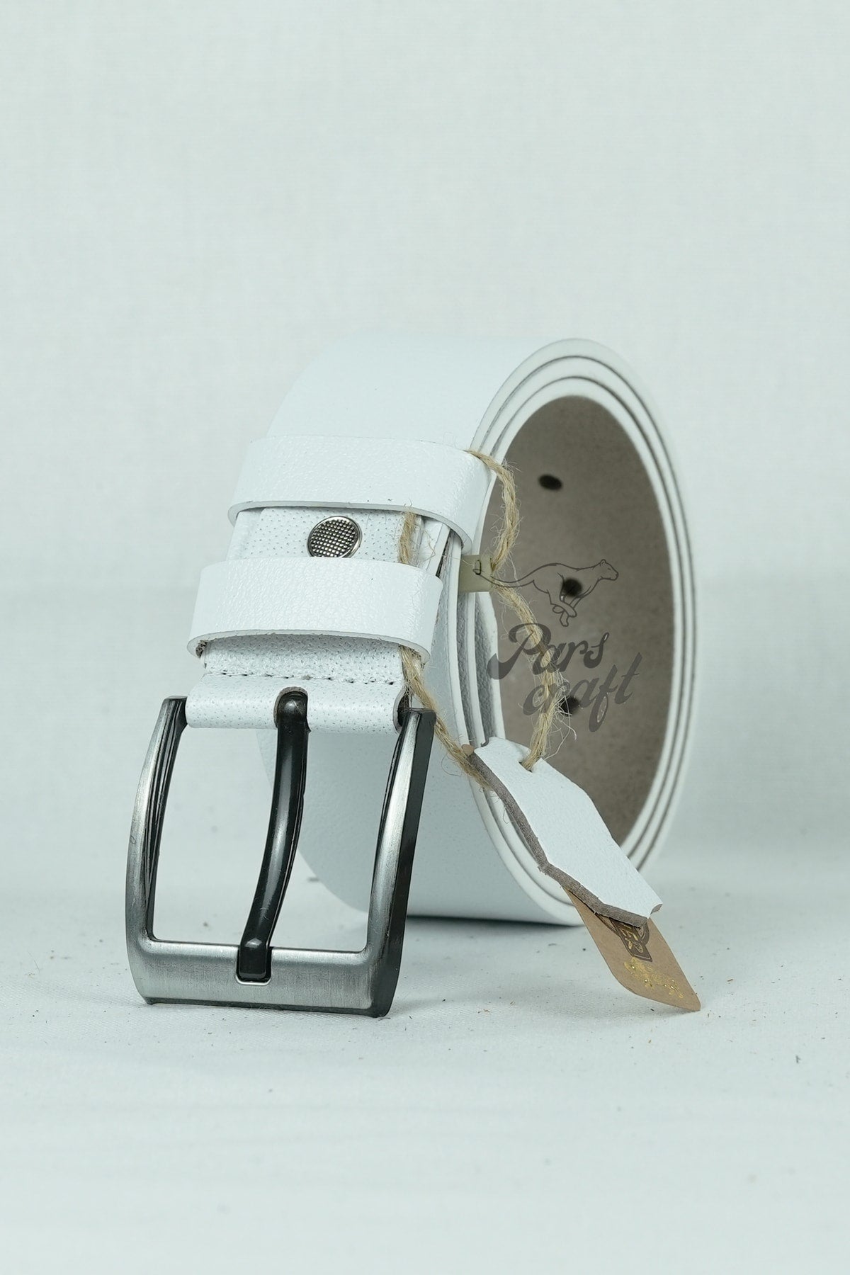 Genuine Buffalo Leather Men'S Belt 4.5 Cm White Jeans Sport Belt