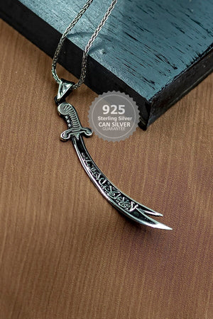 925 Sterling Silber Zulfikar Schwert Herren Halskette