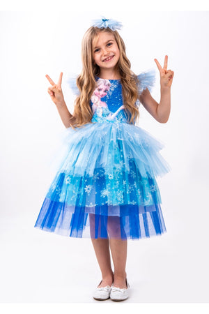 Partykleid mit Paillettenbedruckung für Mädchen mit Elsa-Schneekönigin