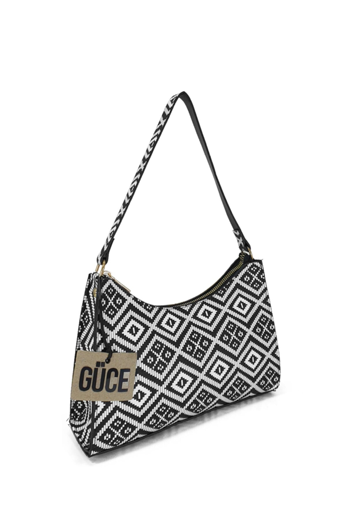 Damen Schwarz Weiß Geometrisch Gemusterte Baguette Baguette Hand- Und Schultertasche Gc0090Geometric