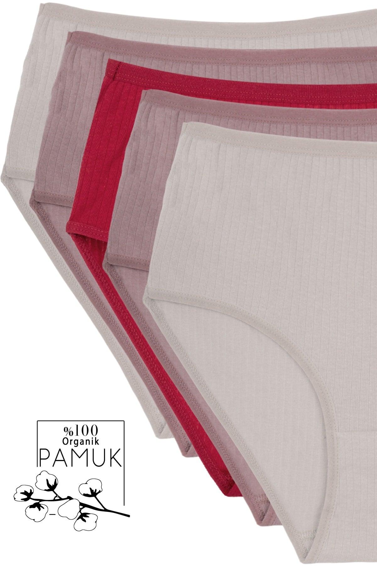 5-Pack Mixed Women's High Waist Corduroy Cotton Panties Stone, Mink, Claret Red Bt2-a9 - Swordslife