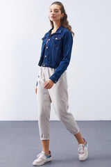 Light Blue Women's Pocket Buttoned Denim Jacket - 97187 - Swordslife