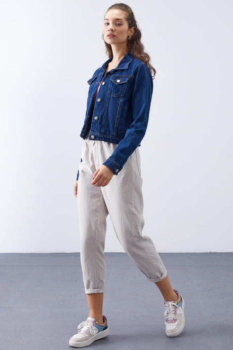Light Blue Women's Pocket Buttoned Denim Jacket - 97187 - Swordslife