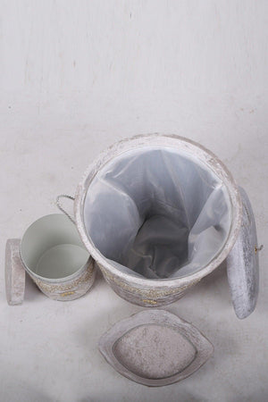 Golden Gray 3 Piece Velvet Dowry Lacy Bathroom Dirty Laundry Basket Set - Swordslife