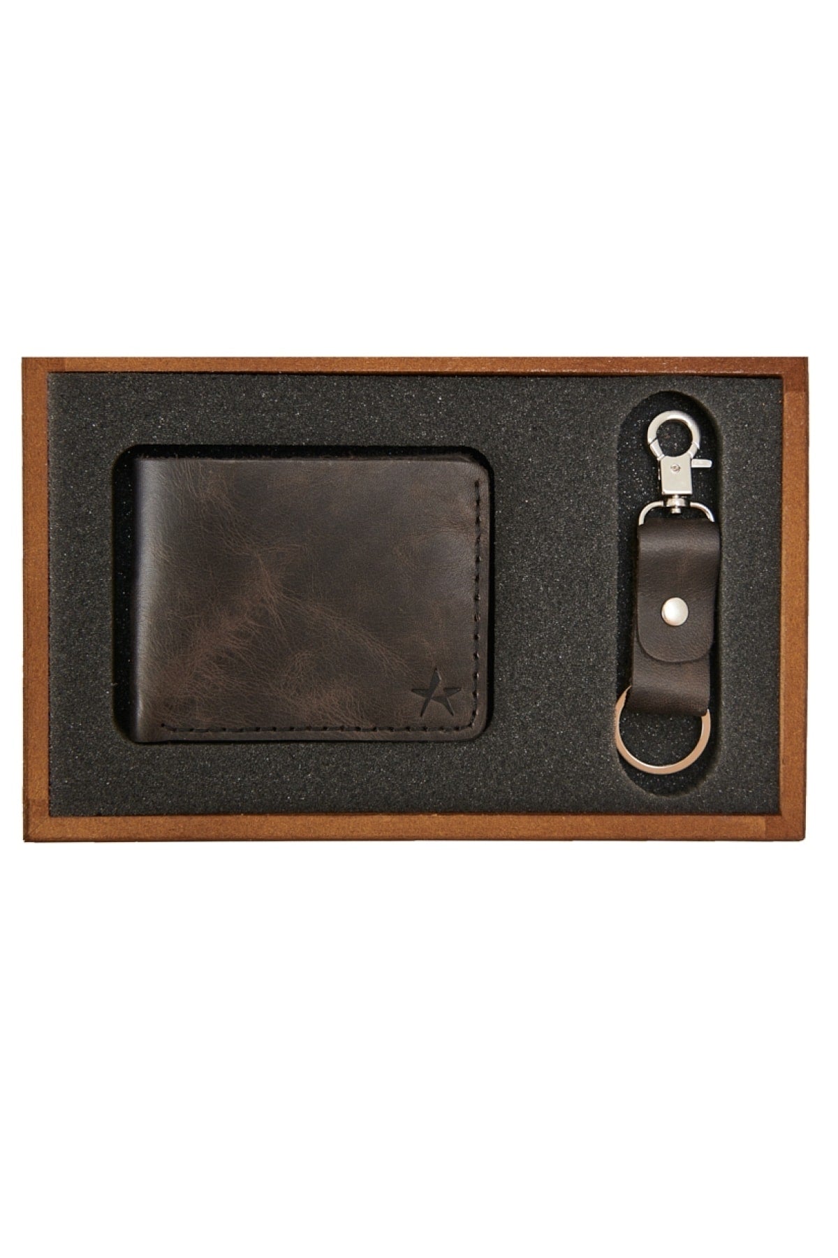 Men'S Black 100% Genuine Leather Wallet Keychain