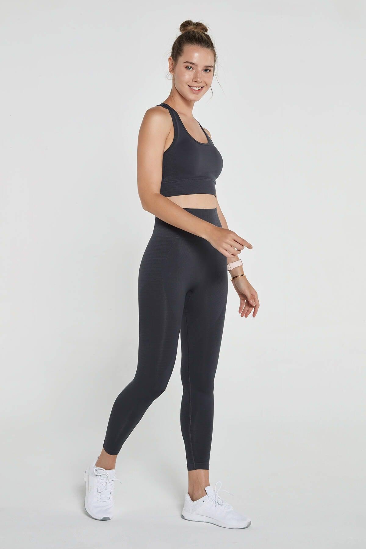 Gela High Waist, Flexible and Gathering Sports Leggings Anthracite - Swordslife