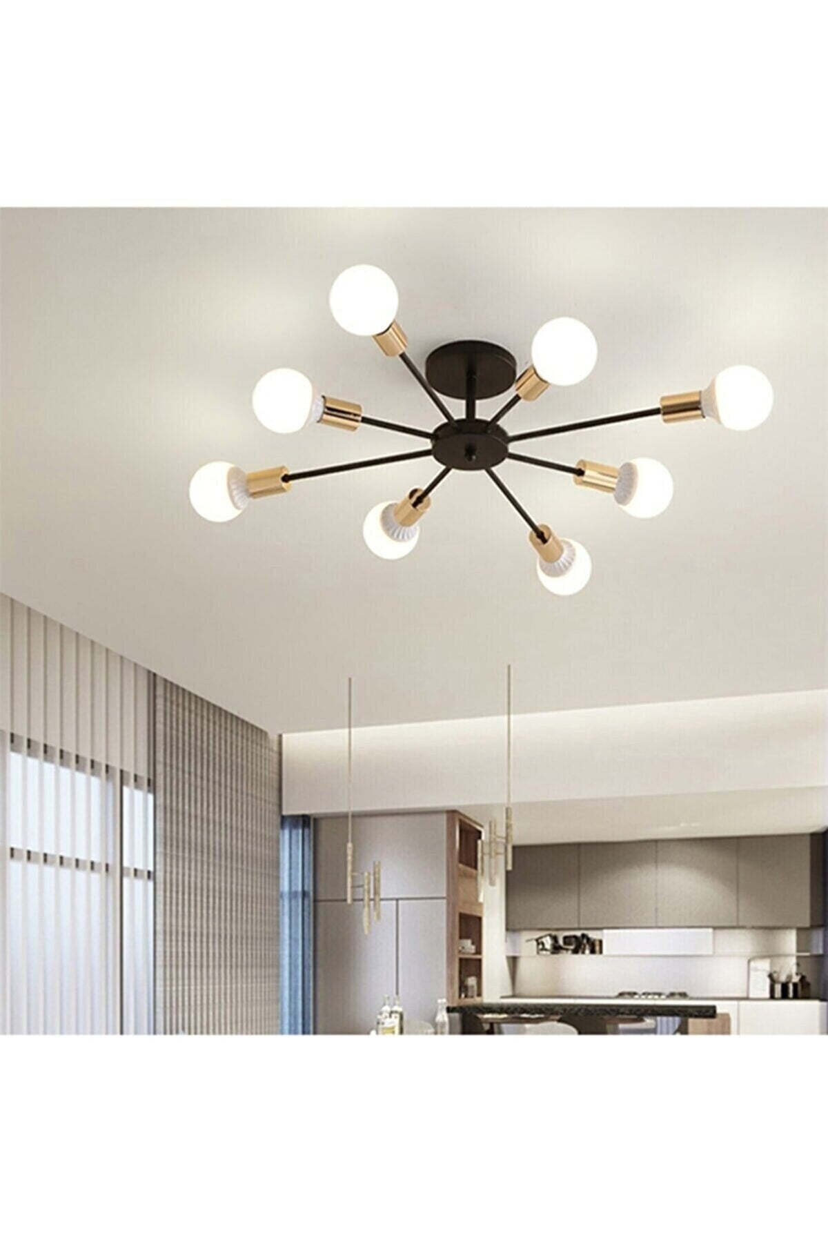 Yıldız Living Room - Kitchen - Cafe Model Ceiling Plate 8-Piece Chandelier (Without Bulb)