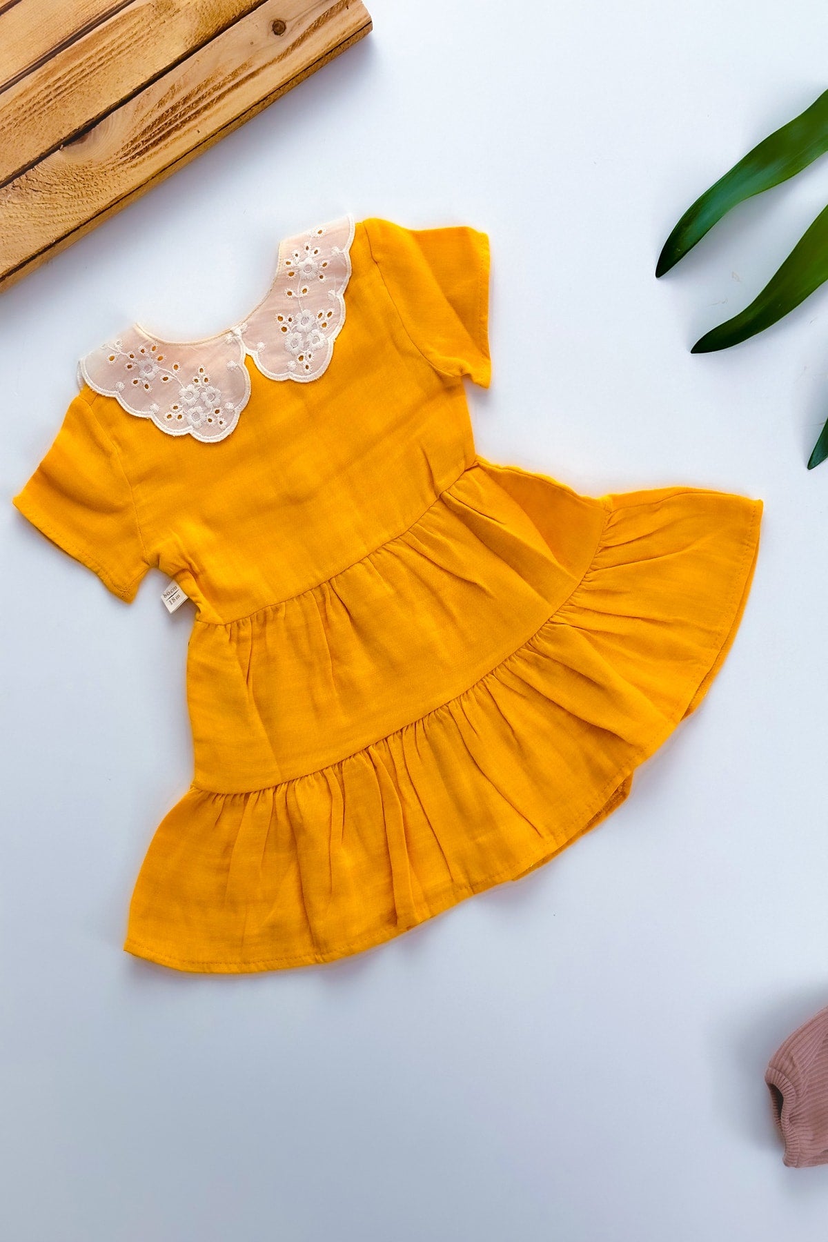 Baby Mädchen Mädchen Sommerkleid Kurzarm Spitzenkragen Babyanzug Babykleidung