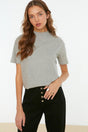Gray Melange Basic Stand Up Collar Knitted T-Shirt TWOAW20TS0096 - Swordslife