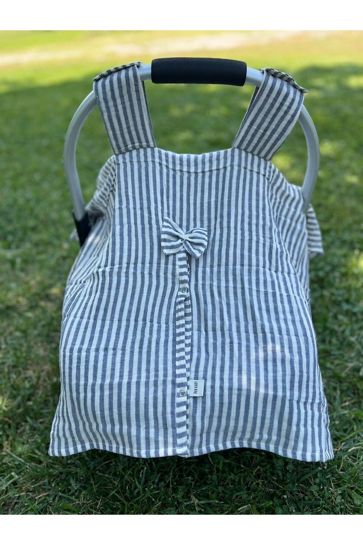 Run Baby Double Layer Muslin Fabric Snap Fastener Stroller Cover (Blue Striped) 75X100Cm