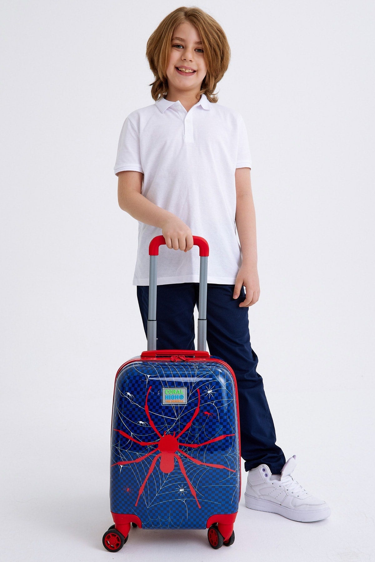 Kids Navy Blue Red Spider Patterned Child Suitcase 16739