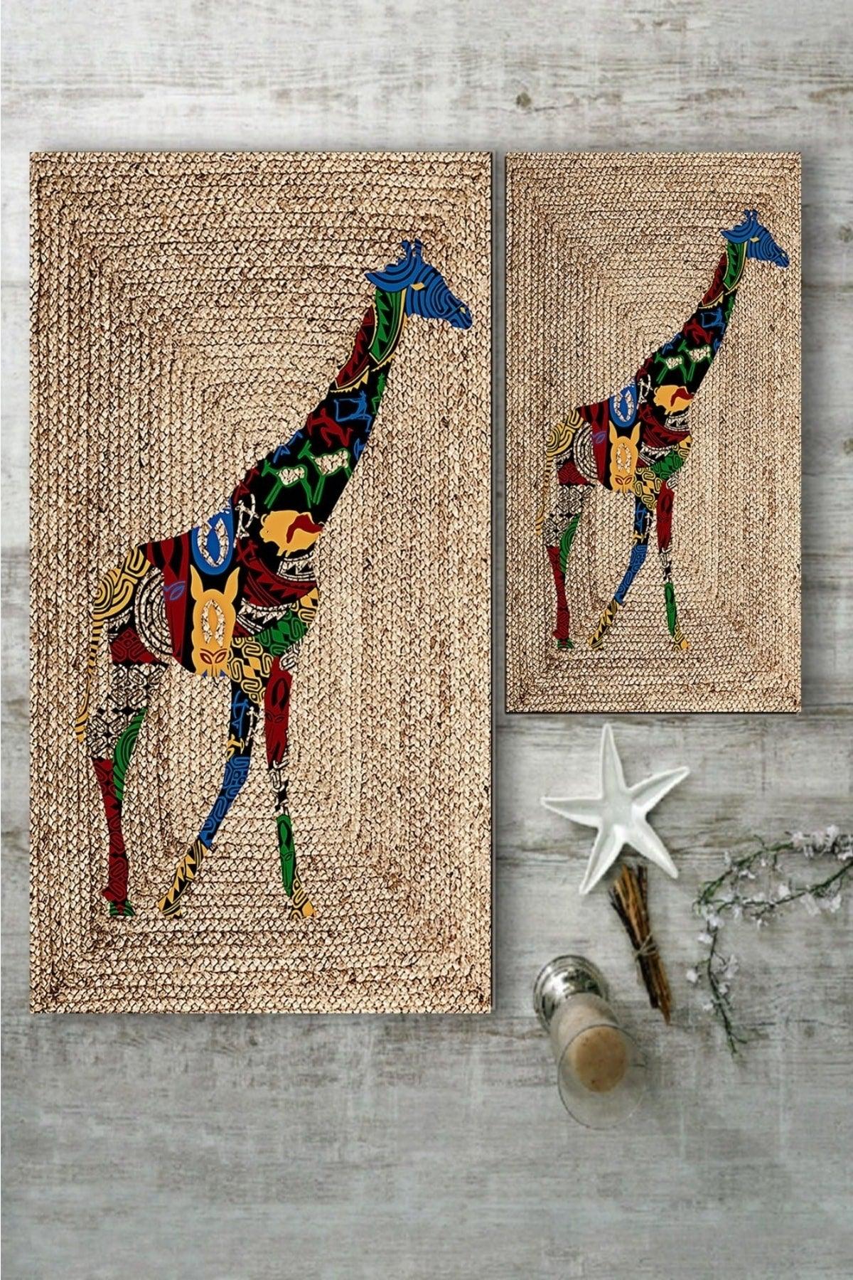 Colorful Giraffe Patterned Jute 2-Piece Carpet Set (60x100/40x60) - Esta1228 - Swordslife