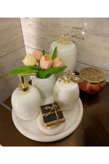 Decorative White Marble Bathroom Set Set 7 Li Gold Detailed Design Set - Swordslife