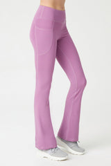 Women's Lavender High Waist Gatherer Double Pocket Spanish Leg Leggings Bootcut - Swordslife