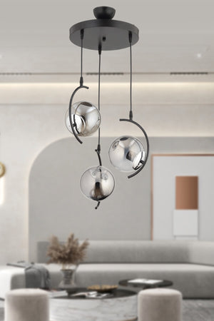Evren 3-Piece Modern Design Smoked Globe Glass Pendant Lamp Chandelier