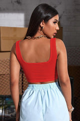 Women's Red Strap Crop Top Blouse - Swordslife