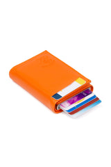 Unisex Leather Aluminum Mechanism Sliding Card Holder Wallet With Paper Money Compartment