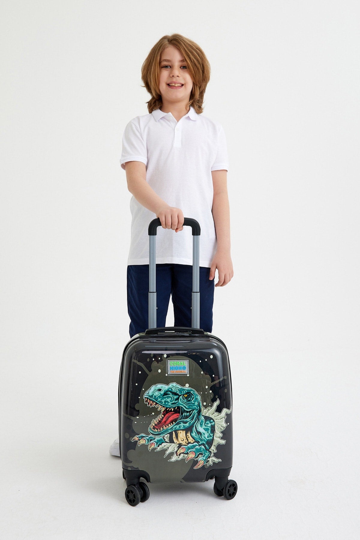 Kids Dark Gray Black Dinosaur Patterned Suitcase 16757