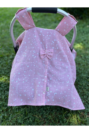 Run Baby Muslin Fabric Push-Up Stroller Cover (Pink Yildiz) 75X100Cm