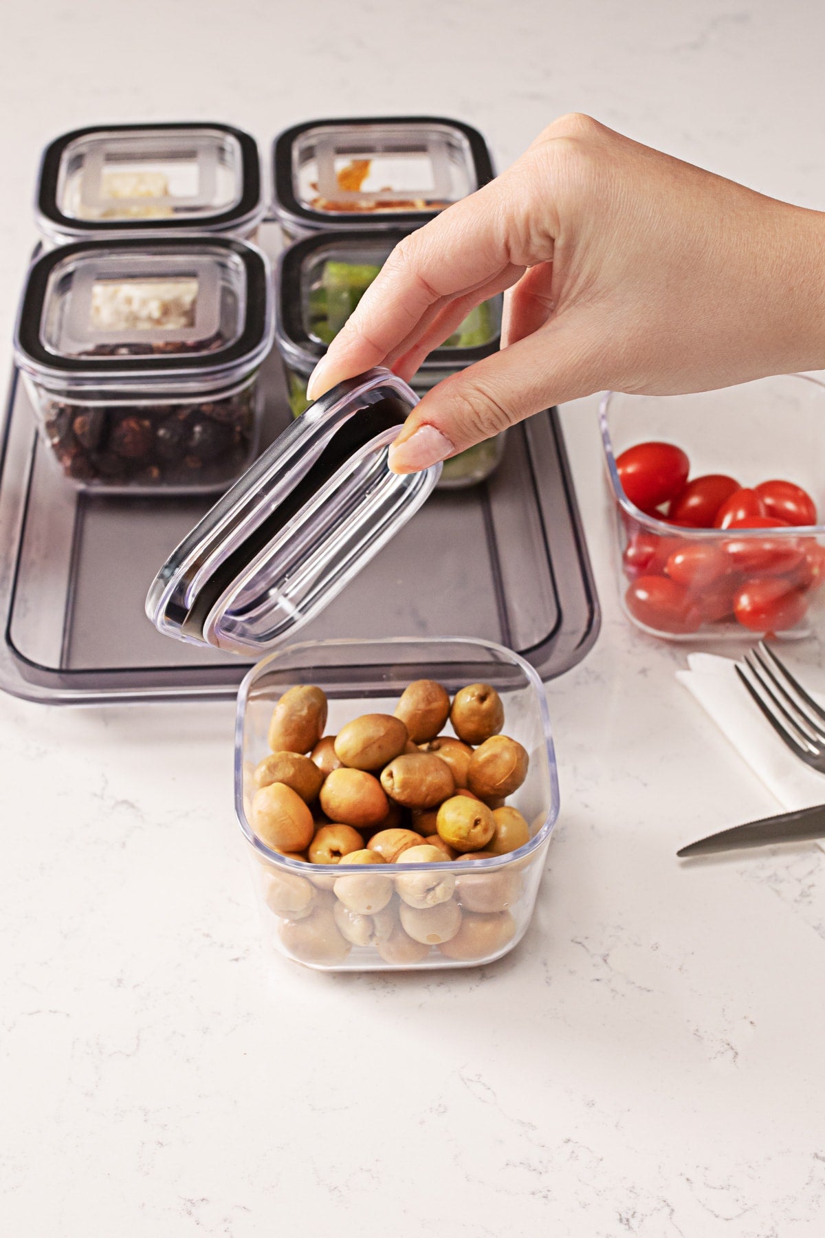Azza Mini 13 Piece 6 Compartment Storage Snack Breakfast Set With Vacuum Lid Black