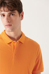 Men's Orange 100% Cotton Breathable Standard Fit Normal Cut Polo Neck T-shirt E001004