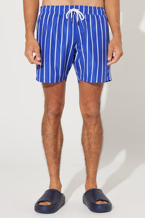 Men'S Navy-White Standard Fit Regular Fit Pocket Quick Dry Patterned Marine Shorts