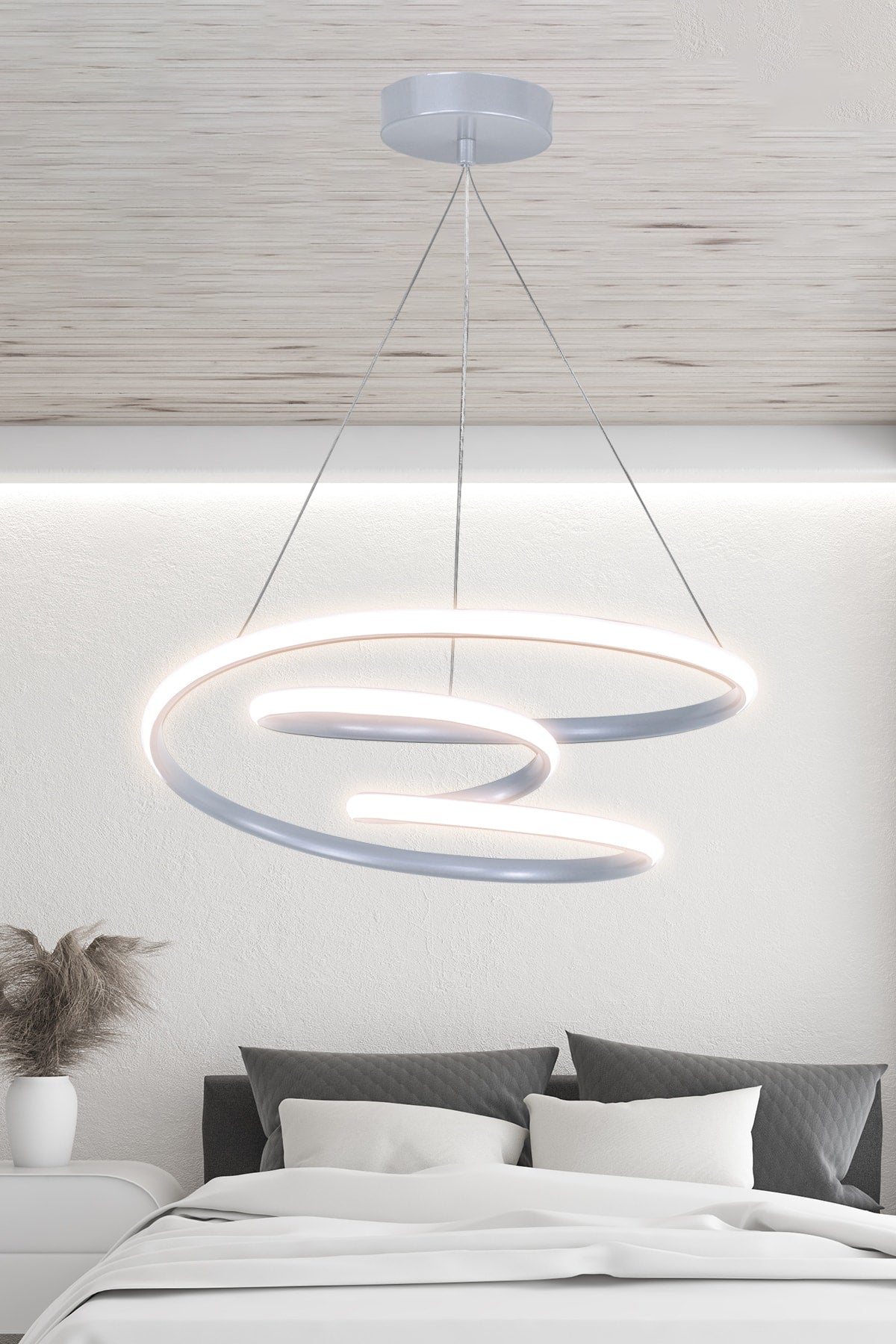 Moderne Pendelleuchte Galaxy Silber Gehäuse Tageslicht Led Kronleuchter