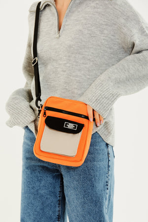Orange/Cream/Black U2 3-Compartment Cross Adjustable Strap Canvas Fabric Unisex Shoulder Bag B:22 E: