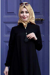 Medina Silk Hijab Pleat Detailed Abaya Mdc-0165 Black - Swordslife