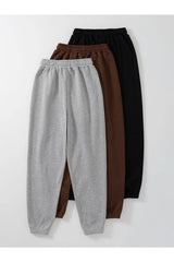 3-pack Cat And Moon Printed Jogger Sweatpants - Black Gray And Brown Elastic Leg High Waist Summer - Swordslife