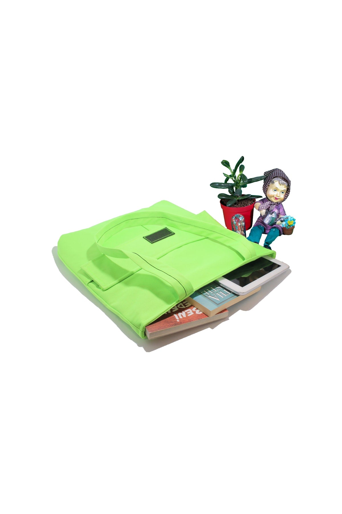 Women'S Light Green Bag Zipper Hand And Shoulder Bag Canvas Fabric Tote Bag