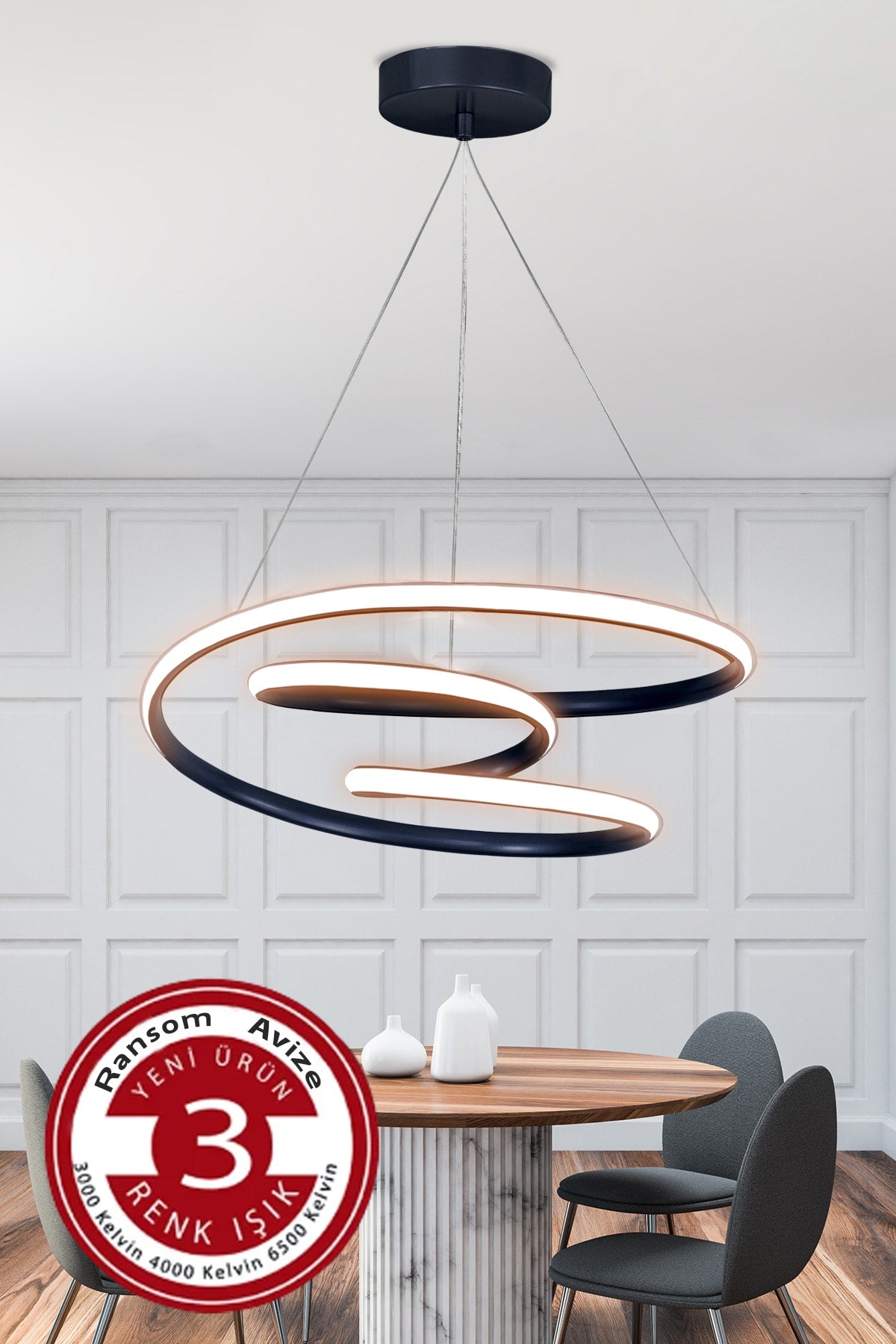 3 Color Modern Pendant Lamp Galaxy Black Case "Without Remote Control" 3 Color Led Chandelier