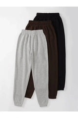Chill 3-pack Jogger Sweatpants - Black, Gray And Brown, Printed, Elastic Leg, High Waist, Summer - Swordslife