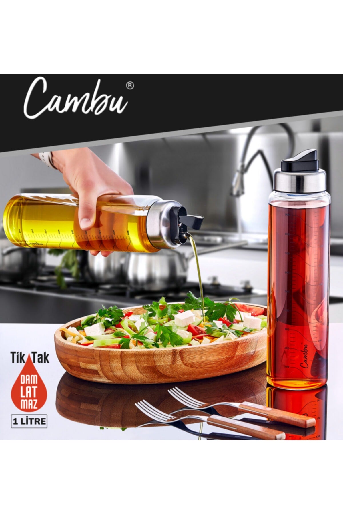 Drip-Free Tick-Tock Glass Oil Bowl With Lid 1000 Ml (Oil Bowl With Automatic Opening Lid) Tick-Tock Non-Drip