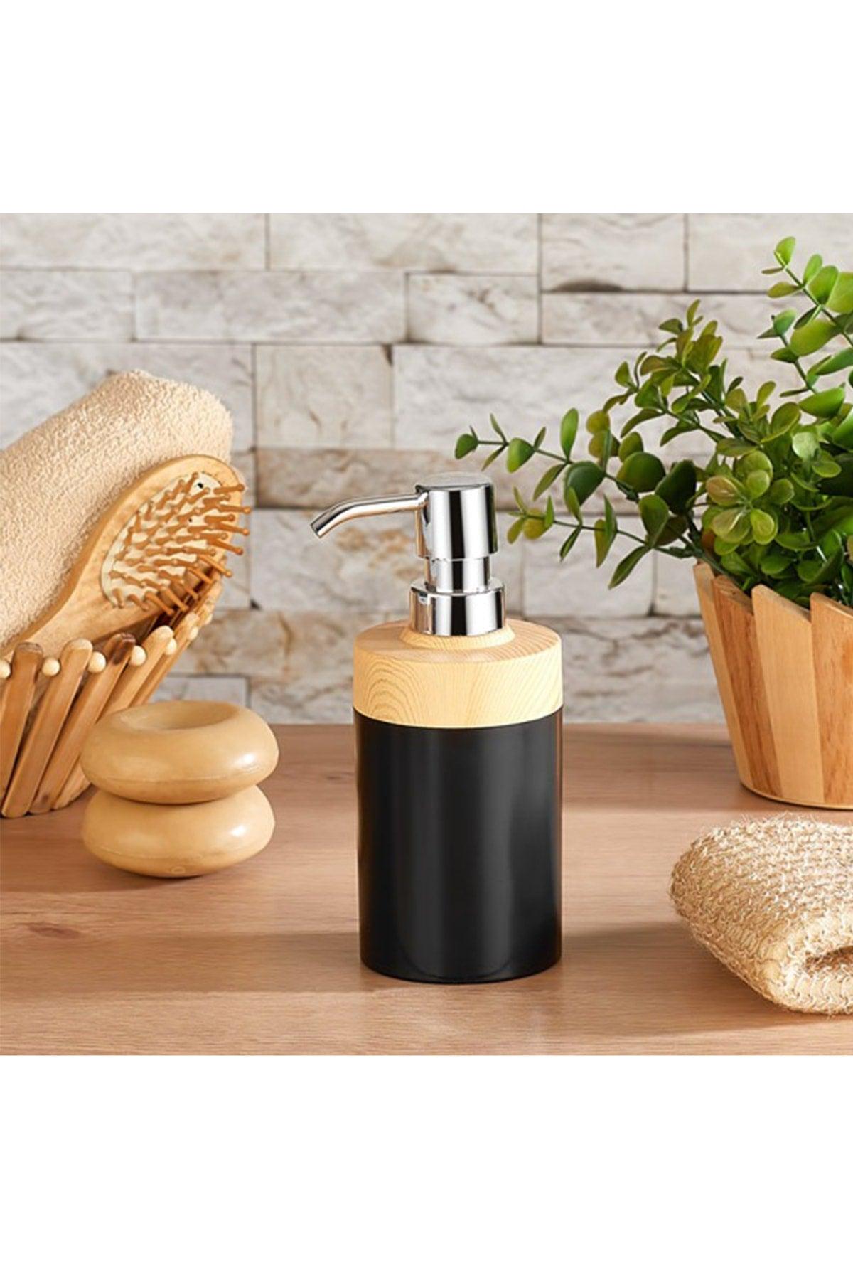 Limpia Bamboo Patterned Set of 3 Bathroom Set Liquid Soap Dispenser Liquid Soap Dispenser Solid Soap Dispenser Black - Swordslife