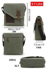 Cappadocia Genuine Leather 4035 Teos Waterproof Khaki Green Postman Shoulder Waxed Canvas Laptop Bag