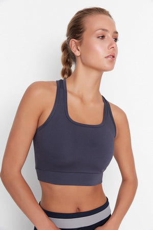 Dark Anthracite Back Detail Square Collar Sports Bra TWOSS22SS0040 - Swordslife