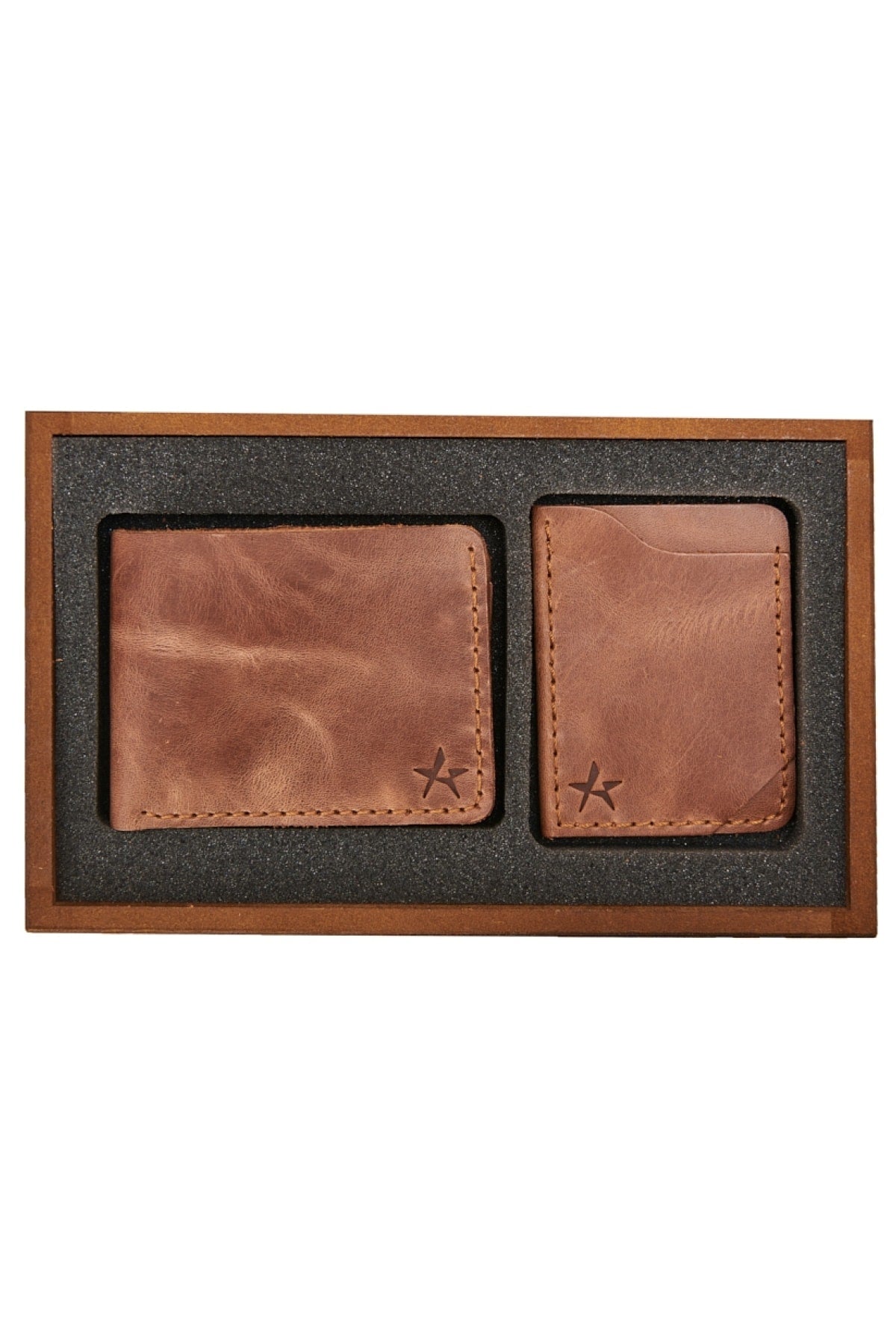 Men'S Brown Handmade 100% Genuine Leather Wallet - Card Holder Set
