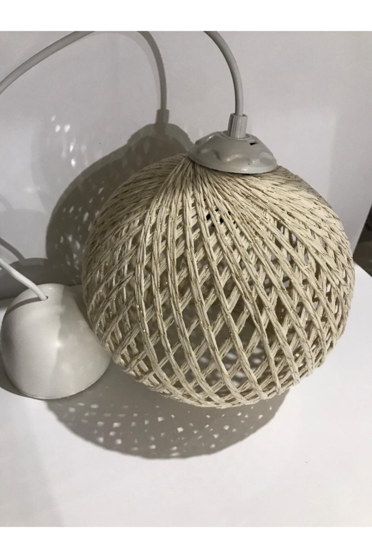 Balle Creme Pendelleuchte Kugel Kronleuchter Weißes Kabel