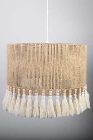 Macrame Tassels Double Row Wooden Beads Jute Rope Bohemian Handmade Rustic Natural Lighting Chandelier Model10
