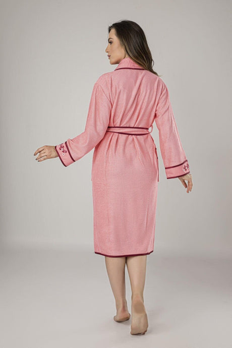 Pink Collar Floral Embroidered Cotton Bathrobe - Swordslife