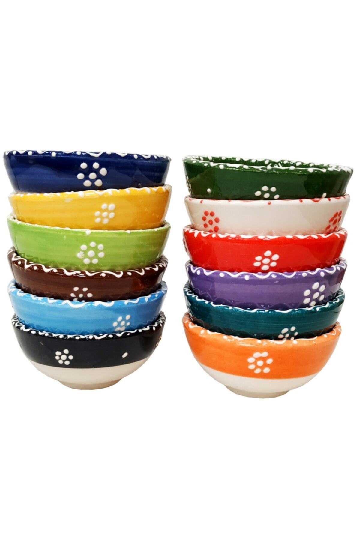 swordslife Series 12 Pieces Ceramic Snack Sauce Bowl Breakfast Presentation Bowl - 8 Cm Diameter With Tile Motif
