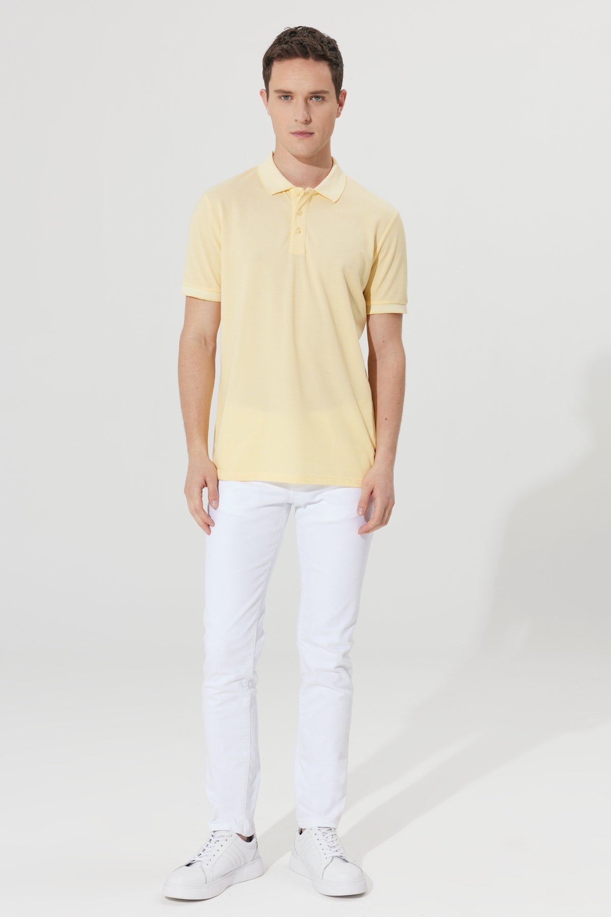 Men's Non-Shrink Cotton Fabric Slim Fit Slim Fit Yellow-White Anti-roll Polo Neck T-Shirt