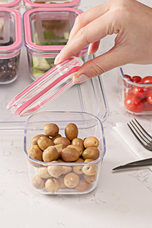 Azza Mini Frühstücksset, 13-teilig, 6 Fächer, vakuumbedeckt, Aufbewahrung, Kekse, Rosa