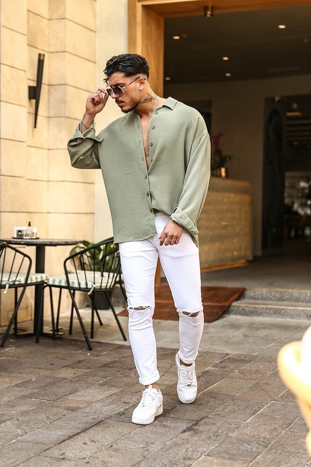 Textured Oversize Shirt Khaki