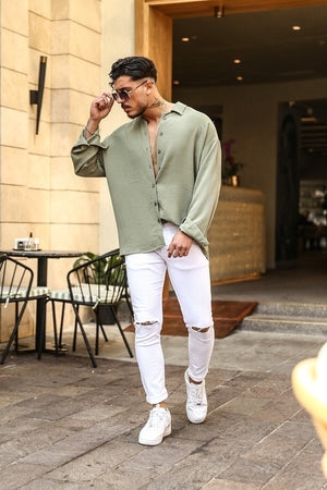 Textured Oversize Shirt Khaki