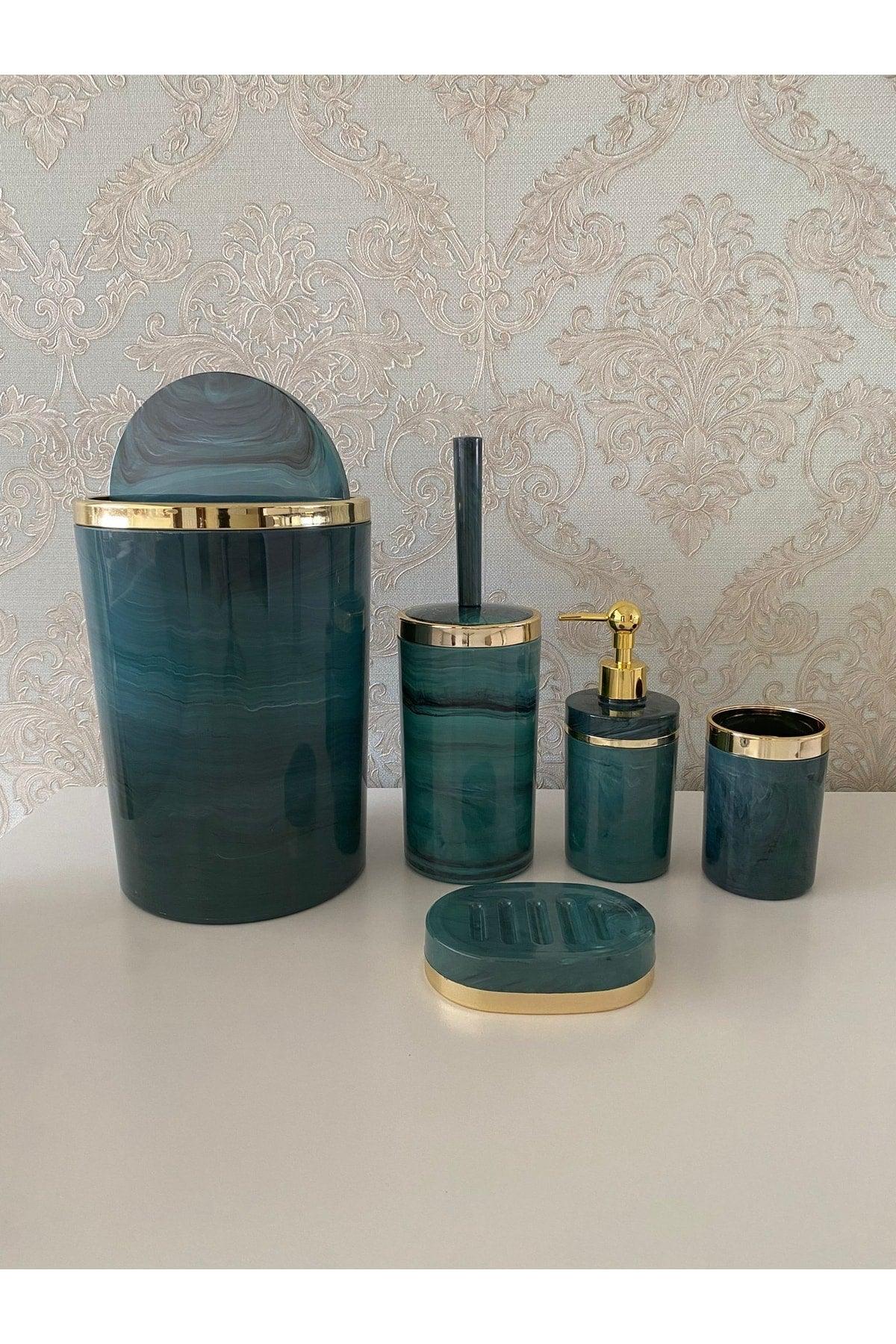 Piece Marble Pattern Bathroom Set / Wc Brush Holder, Liquid - Solid Soap Dispenser, Dustbin, Toothbrush Holder - Swordslife