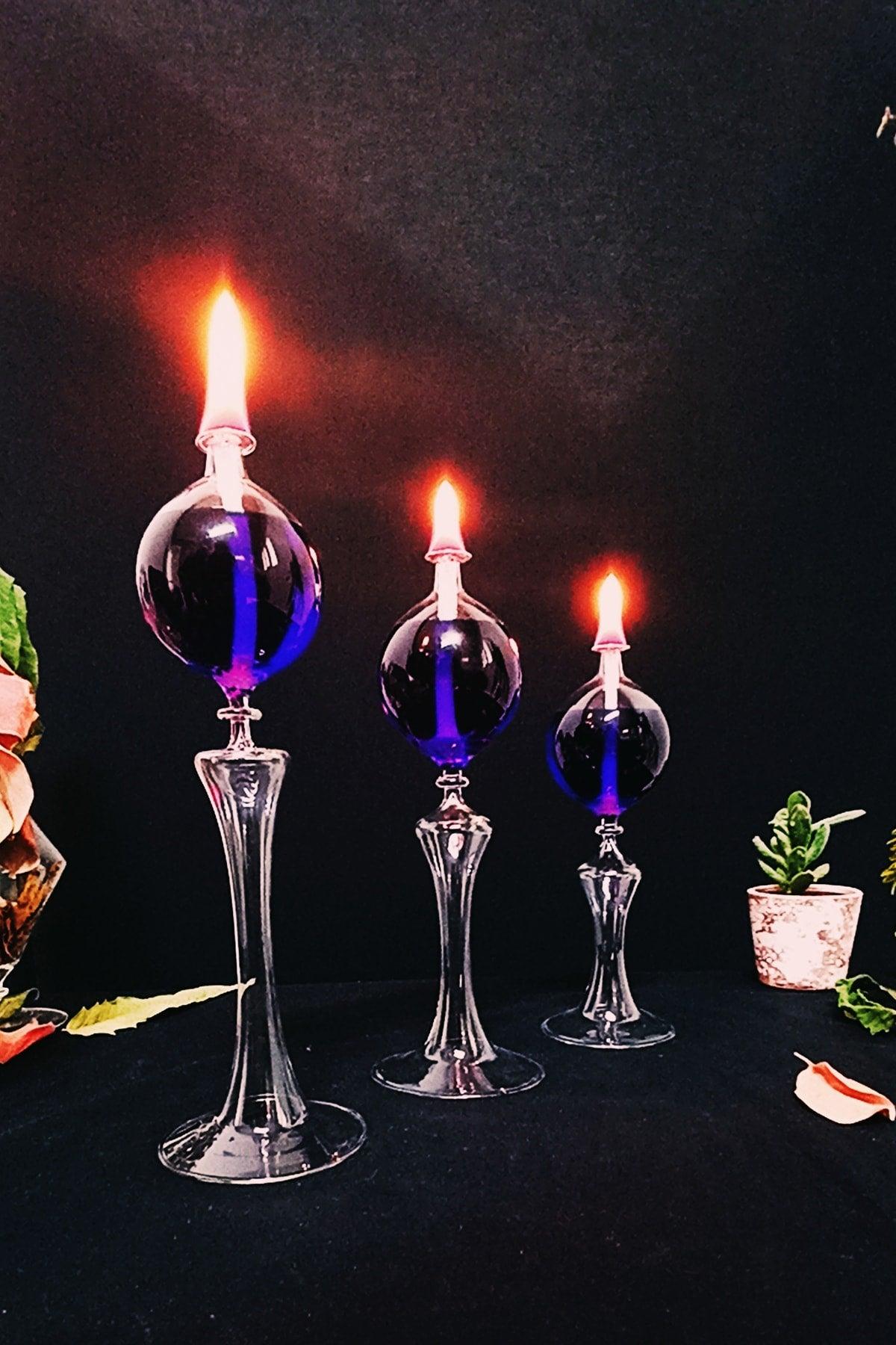 Foot Drops Candlestick Glass Oil Lamp Set of 3 + Oil Lamp - Swordslife