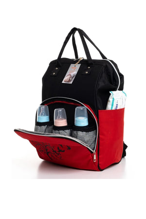 Stain Resistant Waterproof Thermal Compartment Striped Mother Baby Care Backpack Red-Black